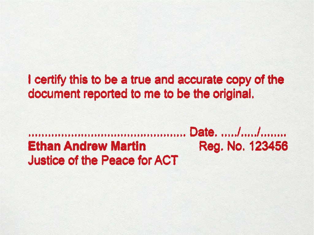 Custom ACT Name Stamp Red ink 