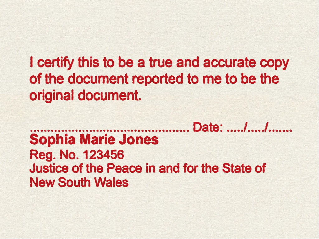 Red Impression of New South Wales True Copy JP Stamp