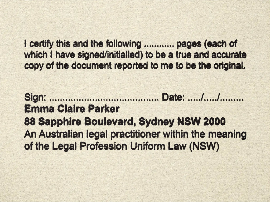 Multi page legal professional Stamp NSW Black ink