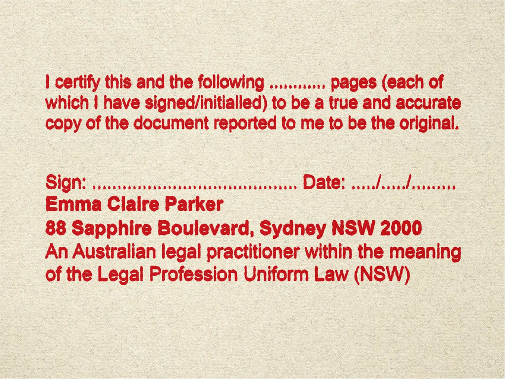 Personalised NSW True copy multipage stamps red ink