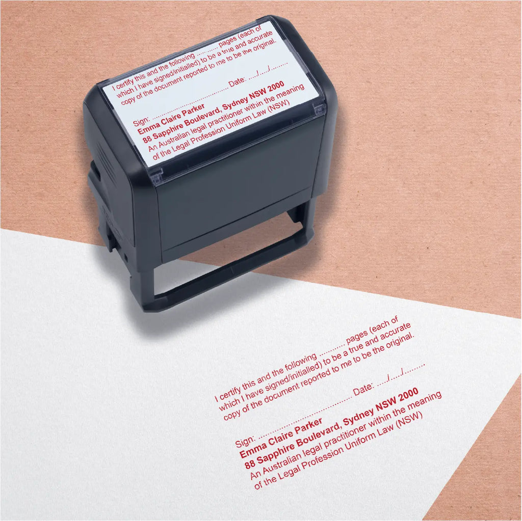 New south wales solicitor stamp Certify True copies of multipage documents red ink