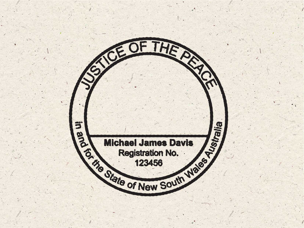 Mock Impression of Personalised New South Wales Justice Of The Peace Stamp black ink