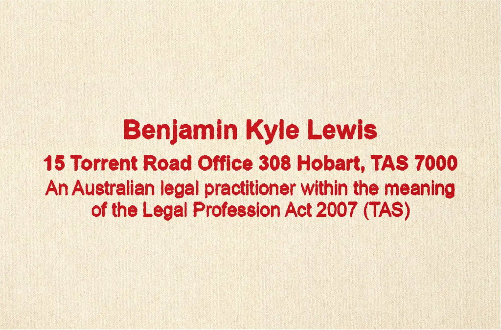 customised name stamp Australian legal practitioner Tas