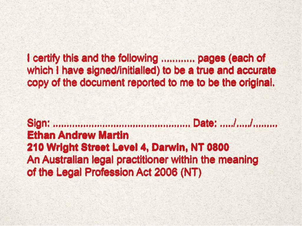 custom Lawyer Stamps Darwin Red True copy multi-page mockup