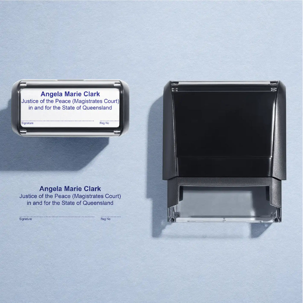 Custom stamps for Queensland Justice of the Peace Magistrates Court blue ink
