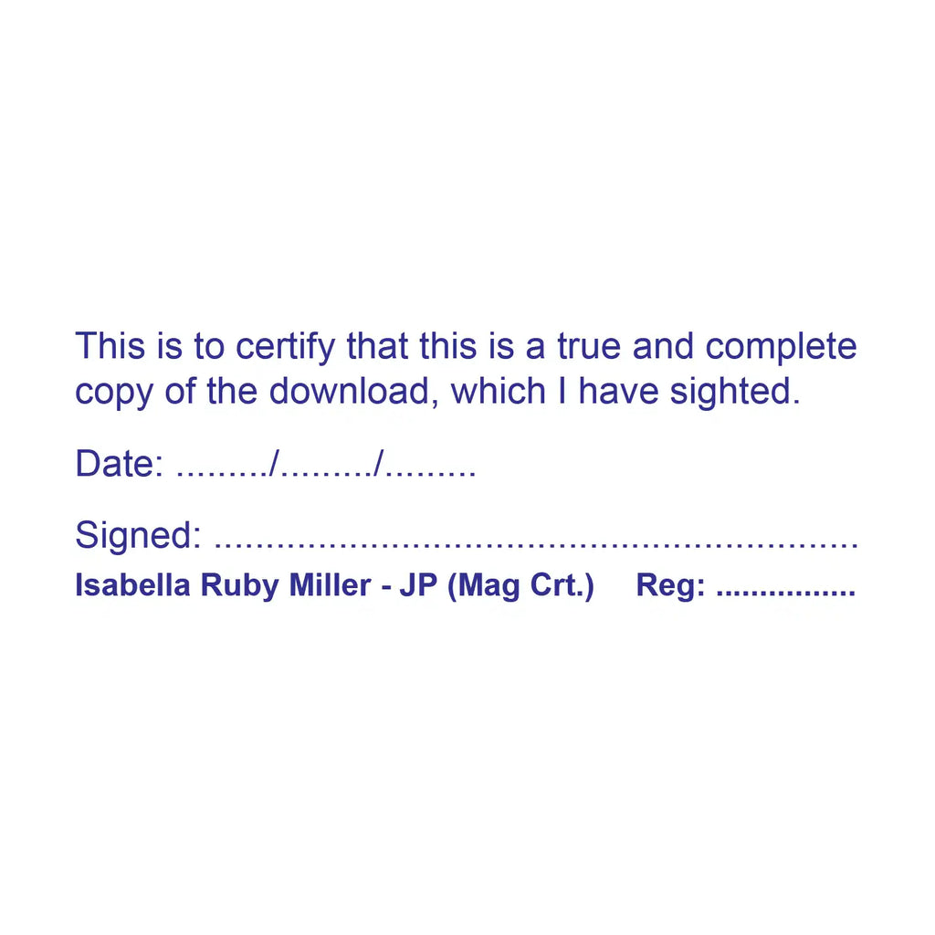 Blue Custom stamp for certifying a document as a true copy of a download