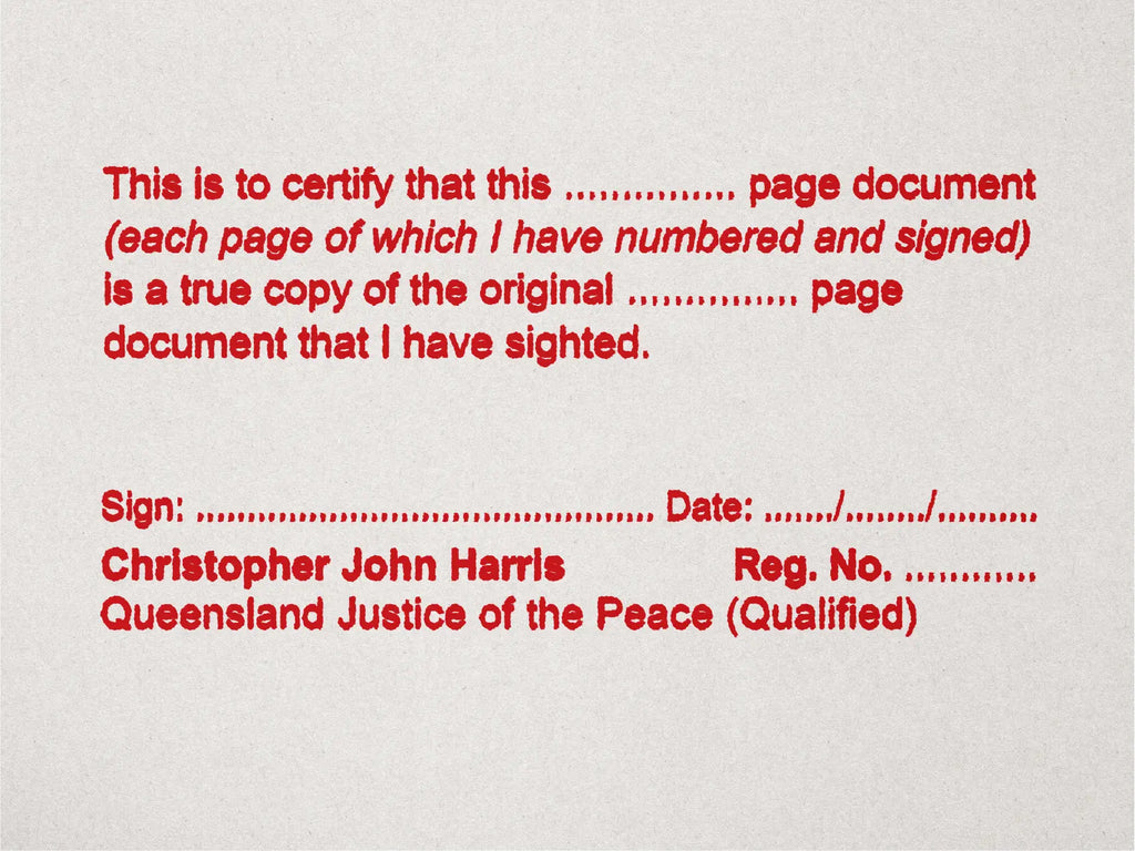 Red QLD JP Stamp multi-page document certification 