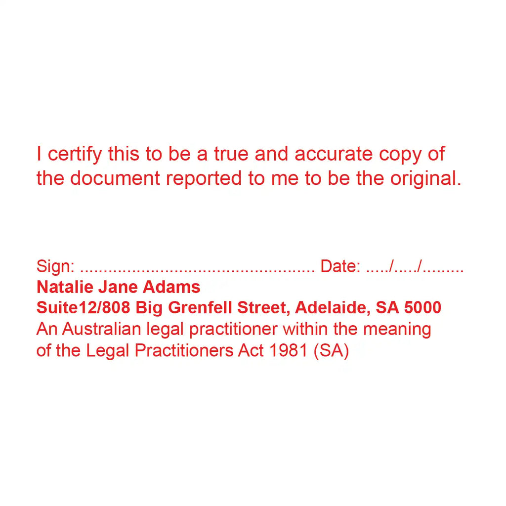 red stamp for Certifying a copy of an original sa 