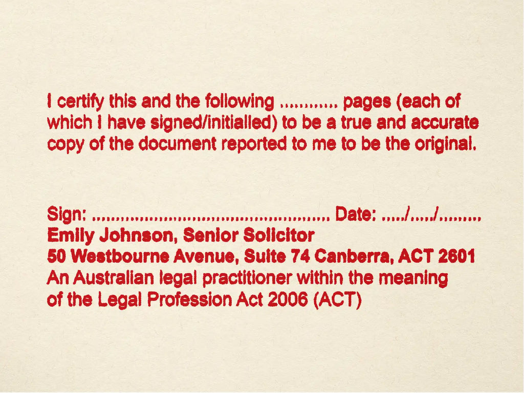 Custom Lawyer Stamp for Certifying multi-page documents red ink mock impression 