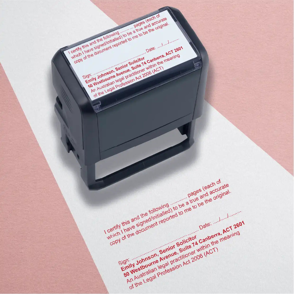 Certifying multi-page documents order personalised legal stamp, red use-case mockup