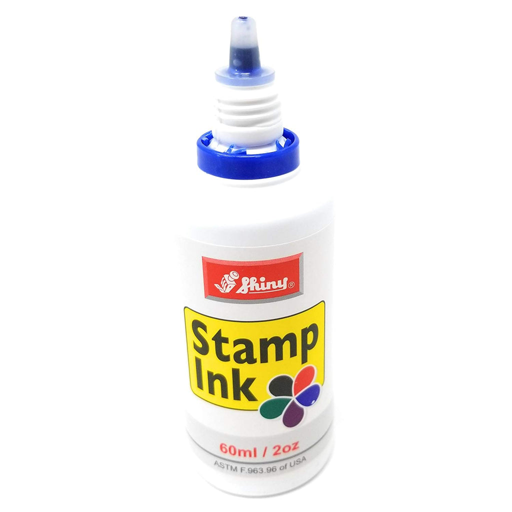 Open Bottle Shiny Self inking stamp Ink blue