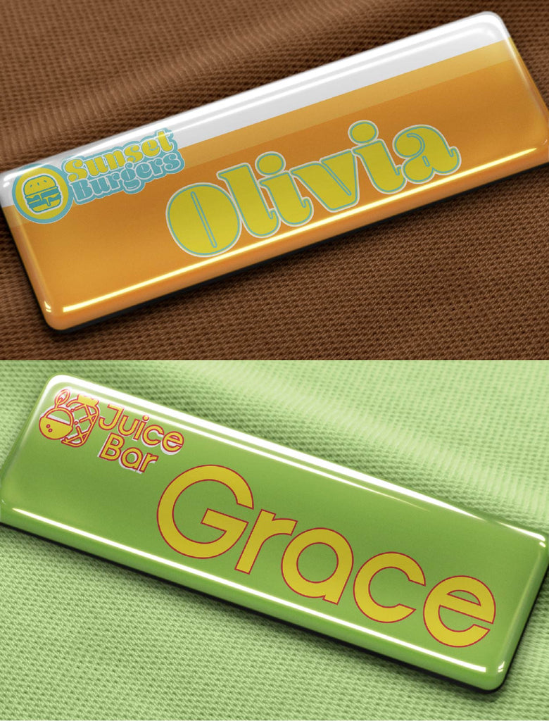 Custom domed employee name badge tag logo mockup mobile