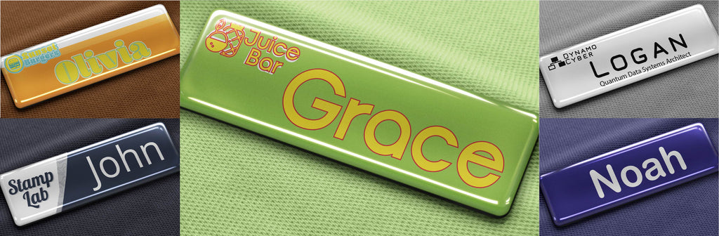 Custom domed employee name badge tag logo mockup