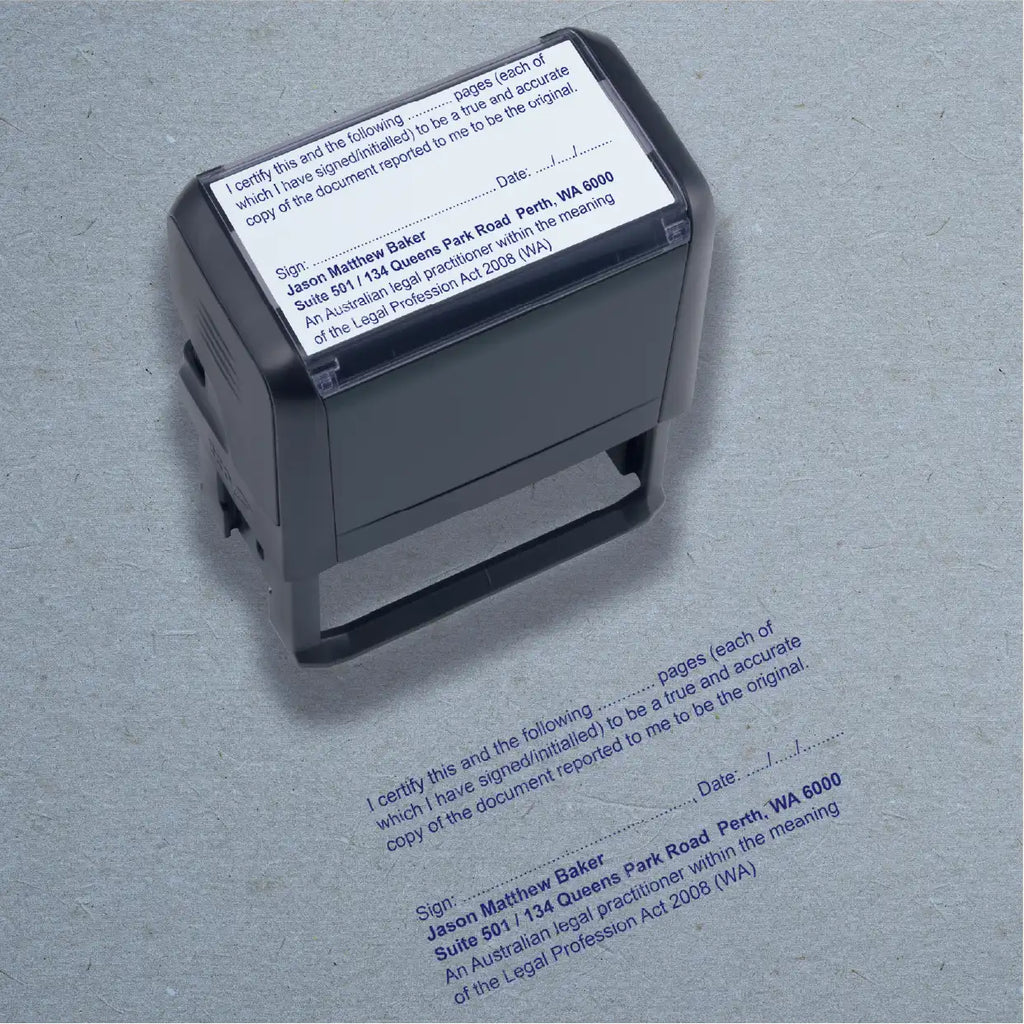 Blue WA Rubber stamp for witnessing multi page copies