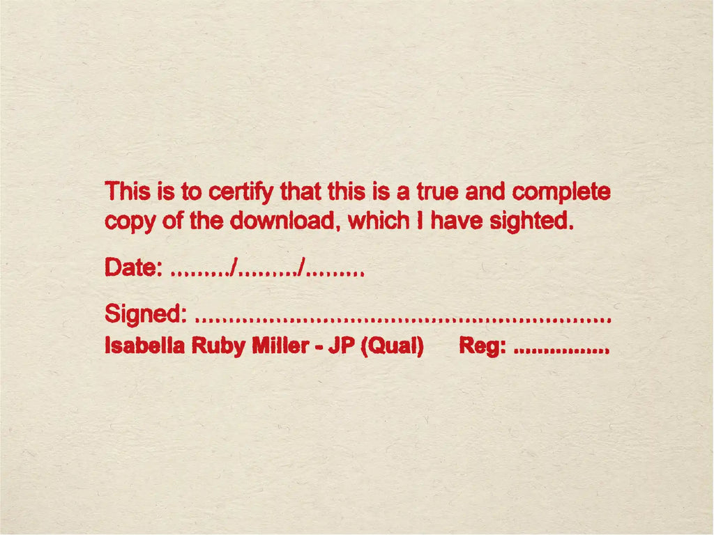 Customised QLD JP stamp for certifying a document as a true copy of a download