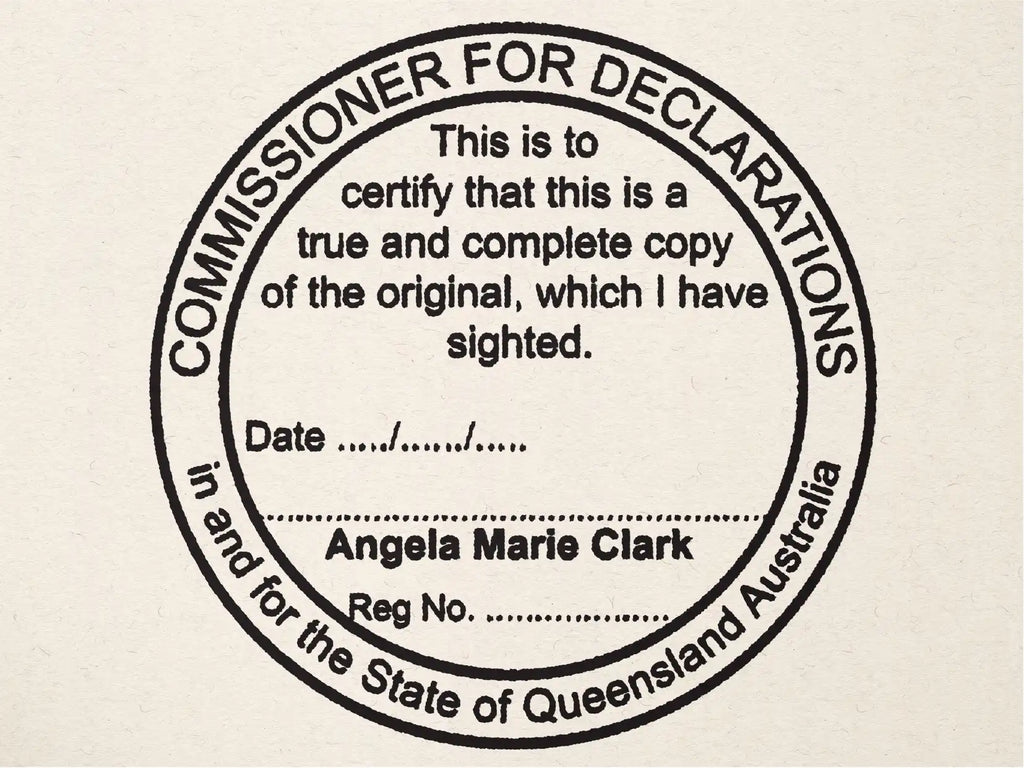 Personalised JP stamps QLD c.dec true copy text