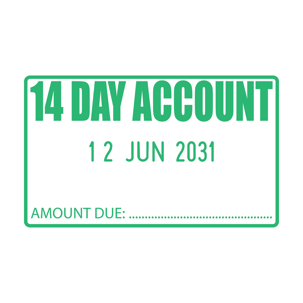 Ready Made stamp Mint Ink design 14 Day Account with date