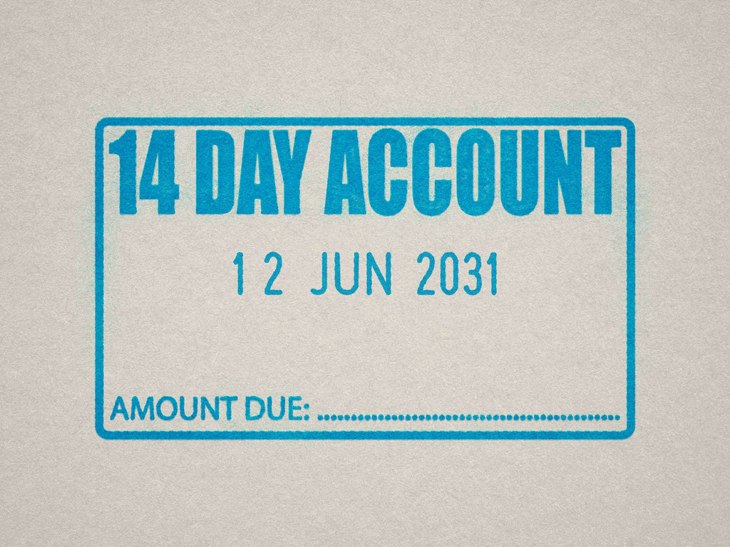 14 Day Account, Turquoise Ink, Self-inking Date Stamp